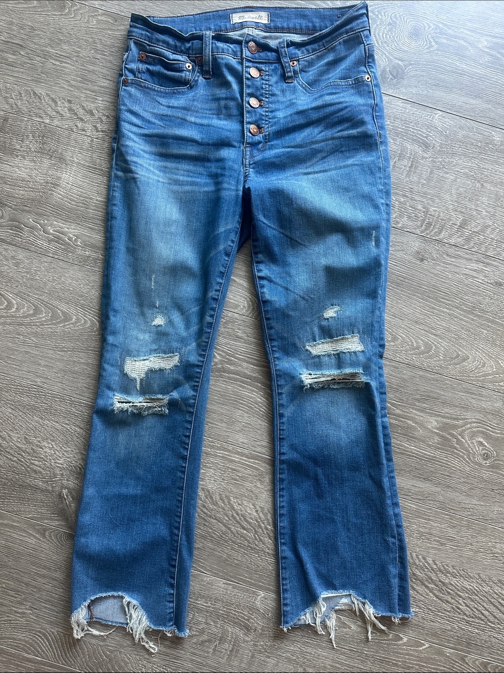 Madewell Distressed Button-Fly Medium Blue Jeans cali Demi boot size 27